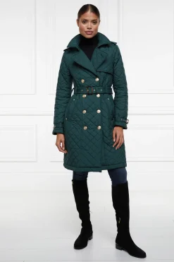 Holland Cooper Trench Coats|Coats-Enstone Quilted Trench Coat Emerald