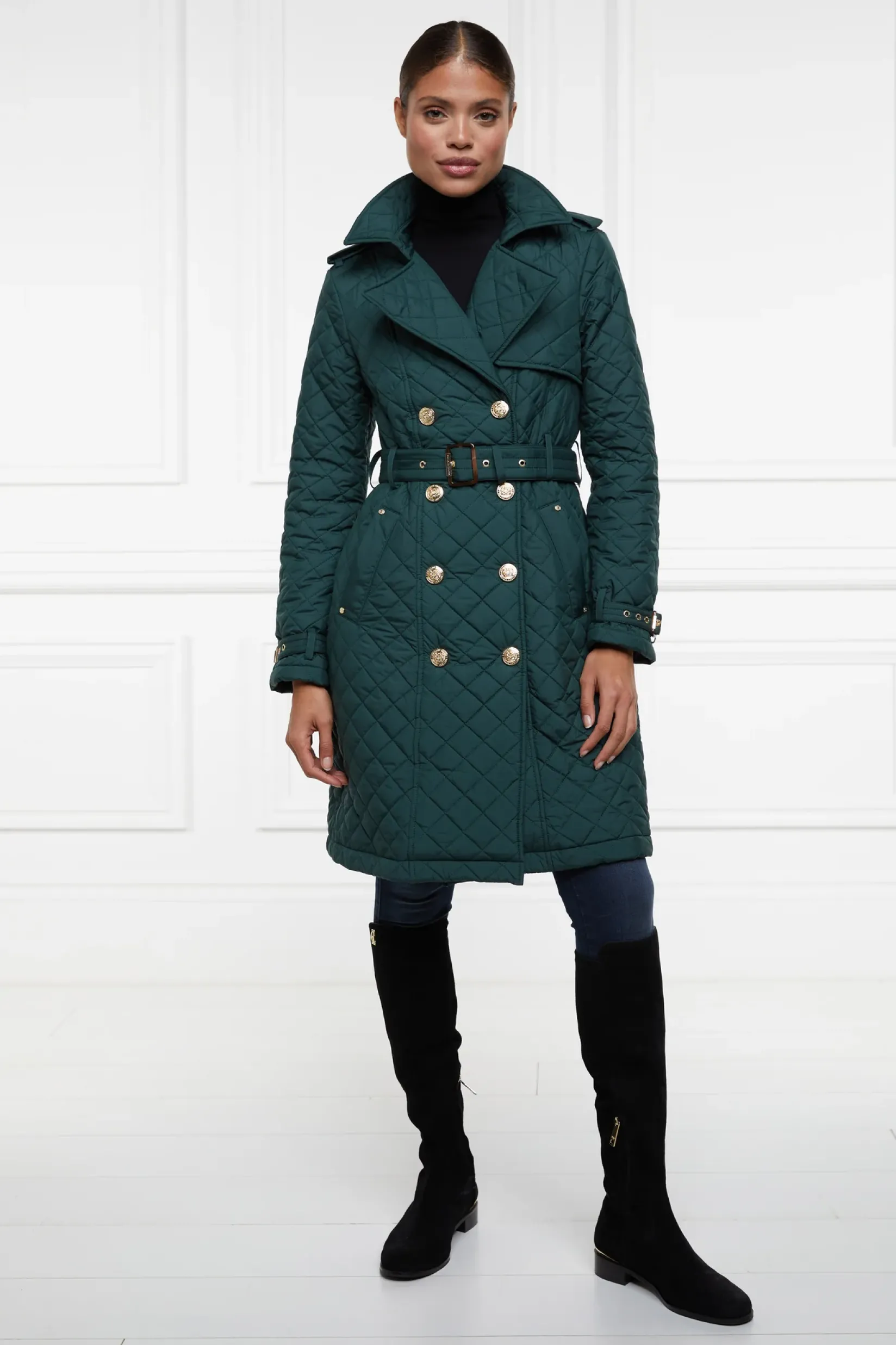 Holland Cooper Trench Coats|Coats-Enstone Quilted Trench Coat Emerald