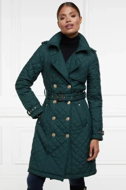 Holland Cooper Trench Coats|Coats-Enstone Quilted Trench Coat Emerald