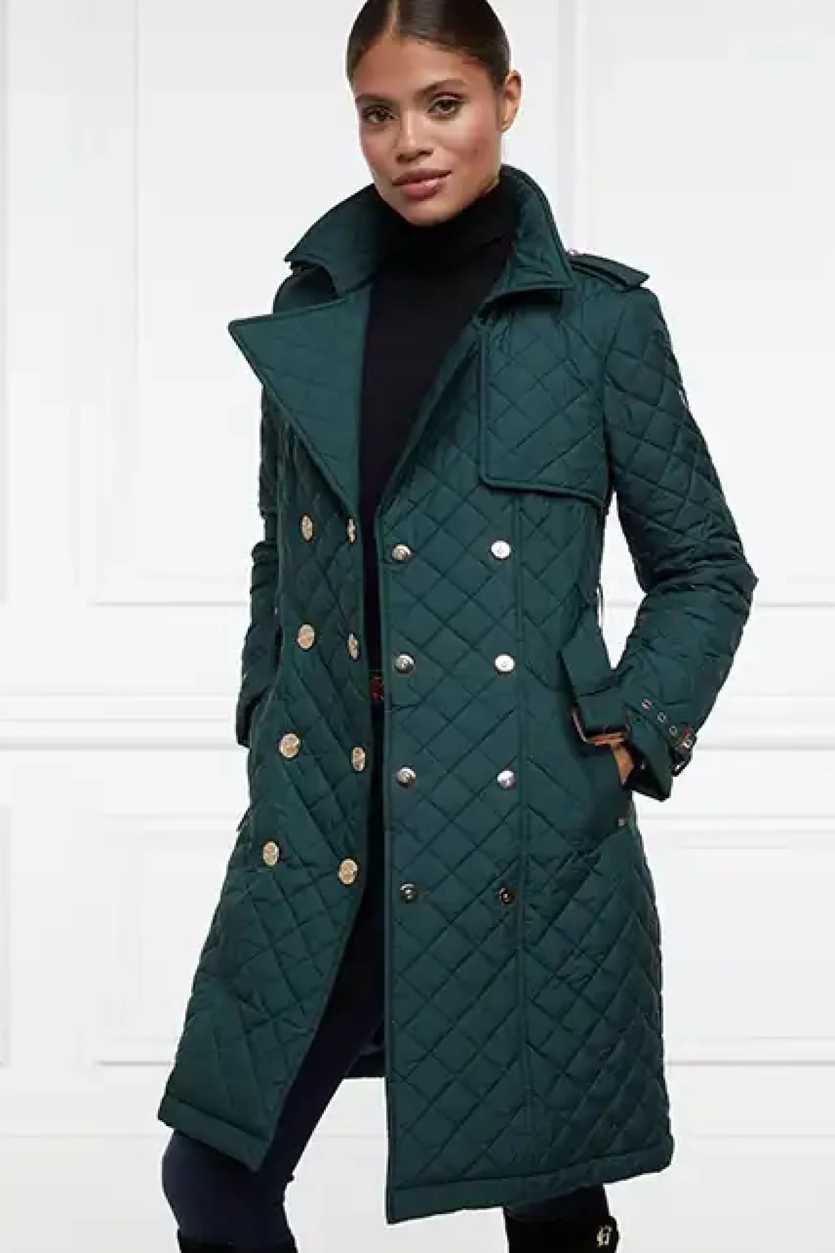 Holland Cooper Trench Coats|Coats-Enstone Quilted Trench Coat Emerald