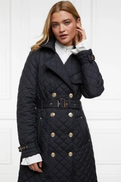 Holland Cooper Trench Coats|Coats-Enstone Quilted Trench Coat Black Gold