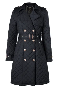 Holland Cooper Trench Coats|Coats-Enstone Quilted Trench Coat Black Gold