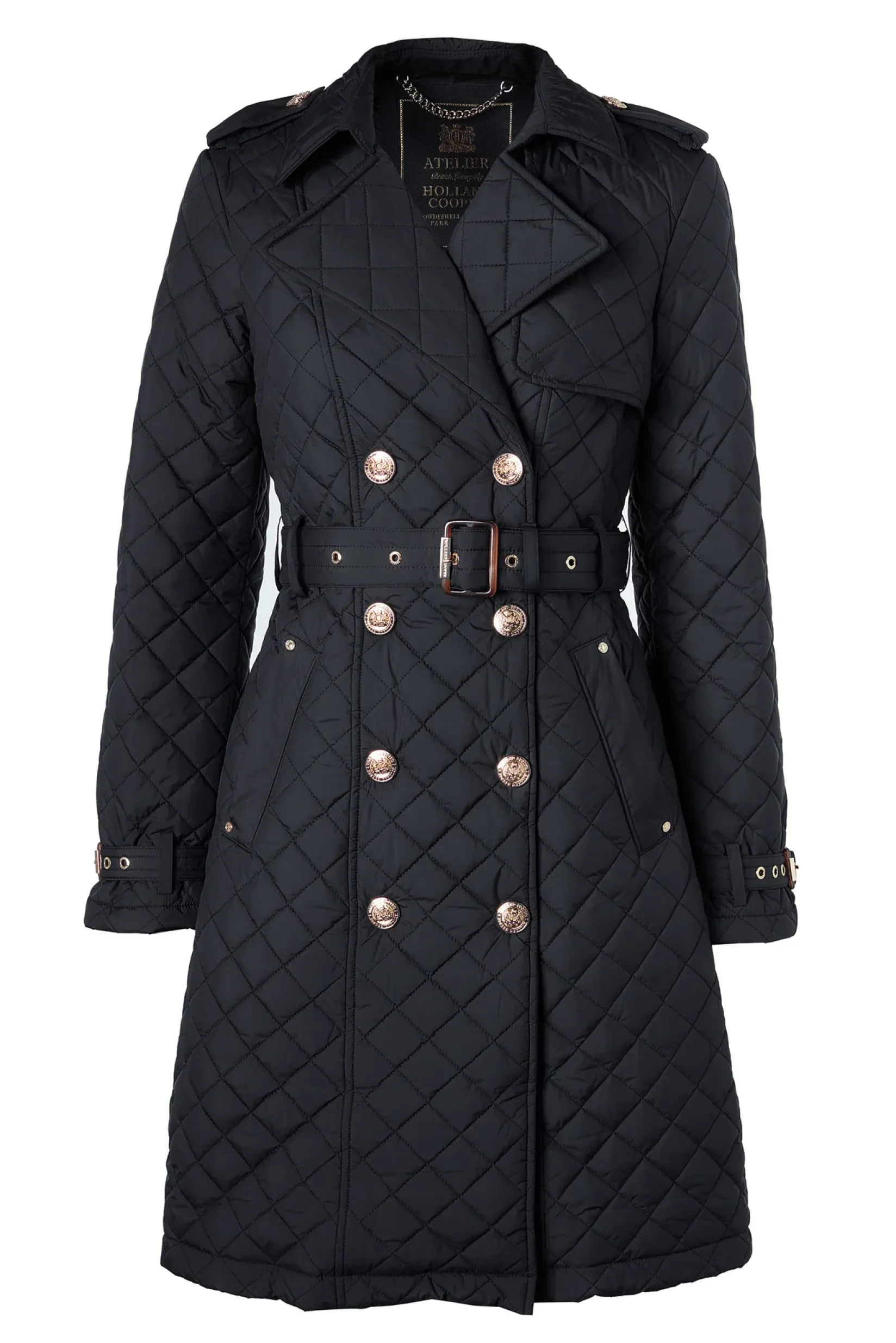 Holland Cooper Trench Coats|Coats-Enstone Quilted Trench Coat Black Gold