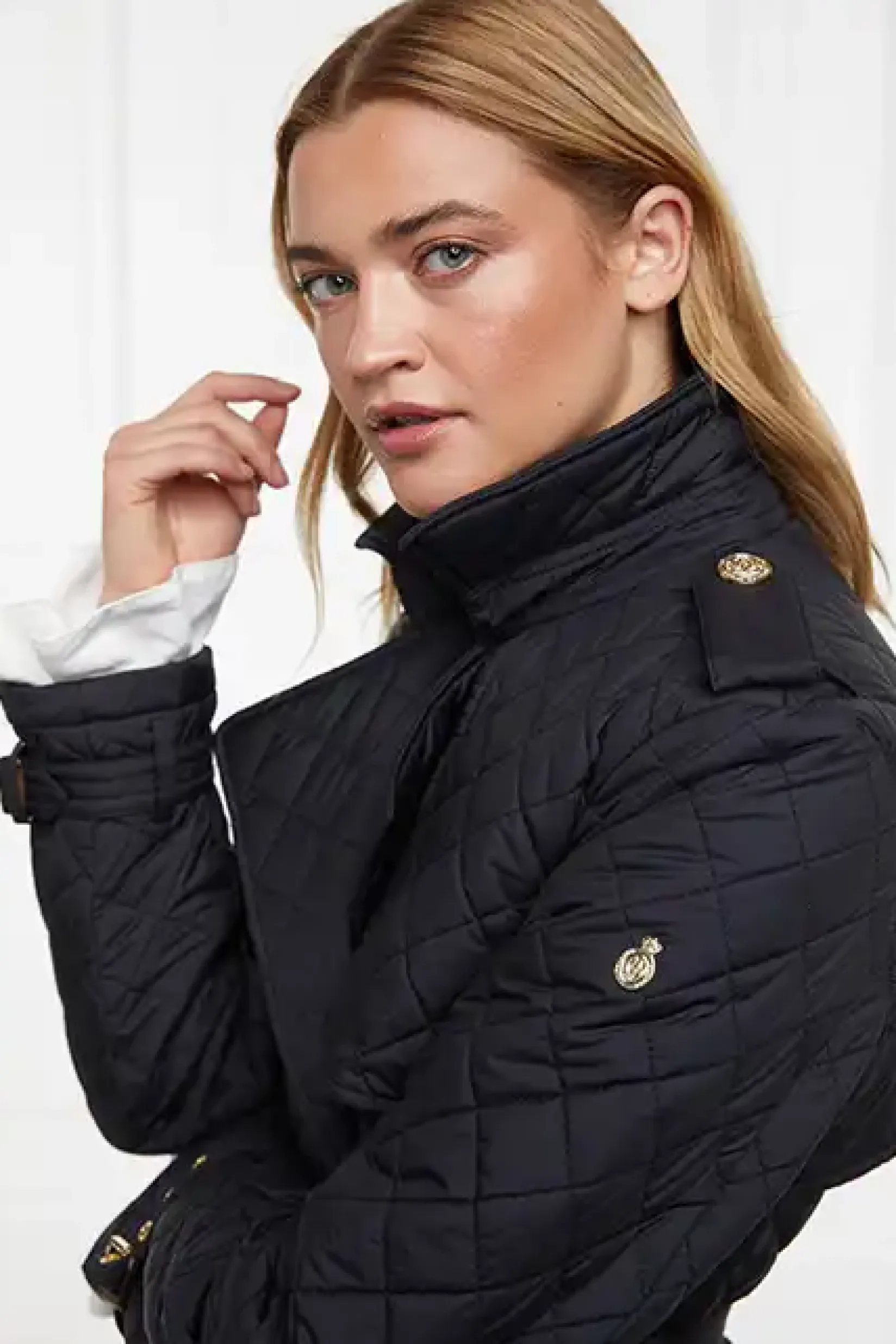 Holland Cooper Trench Coats|Coats-Enstone Quilted Trench Coat Black Gold
