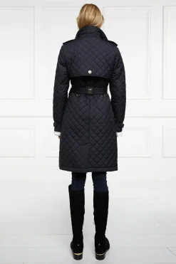 Holland Cooper Trench Coats|Coats-Enstone Quilted Trench Coat Black Gold