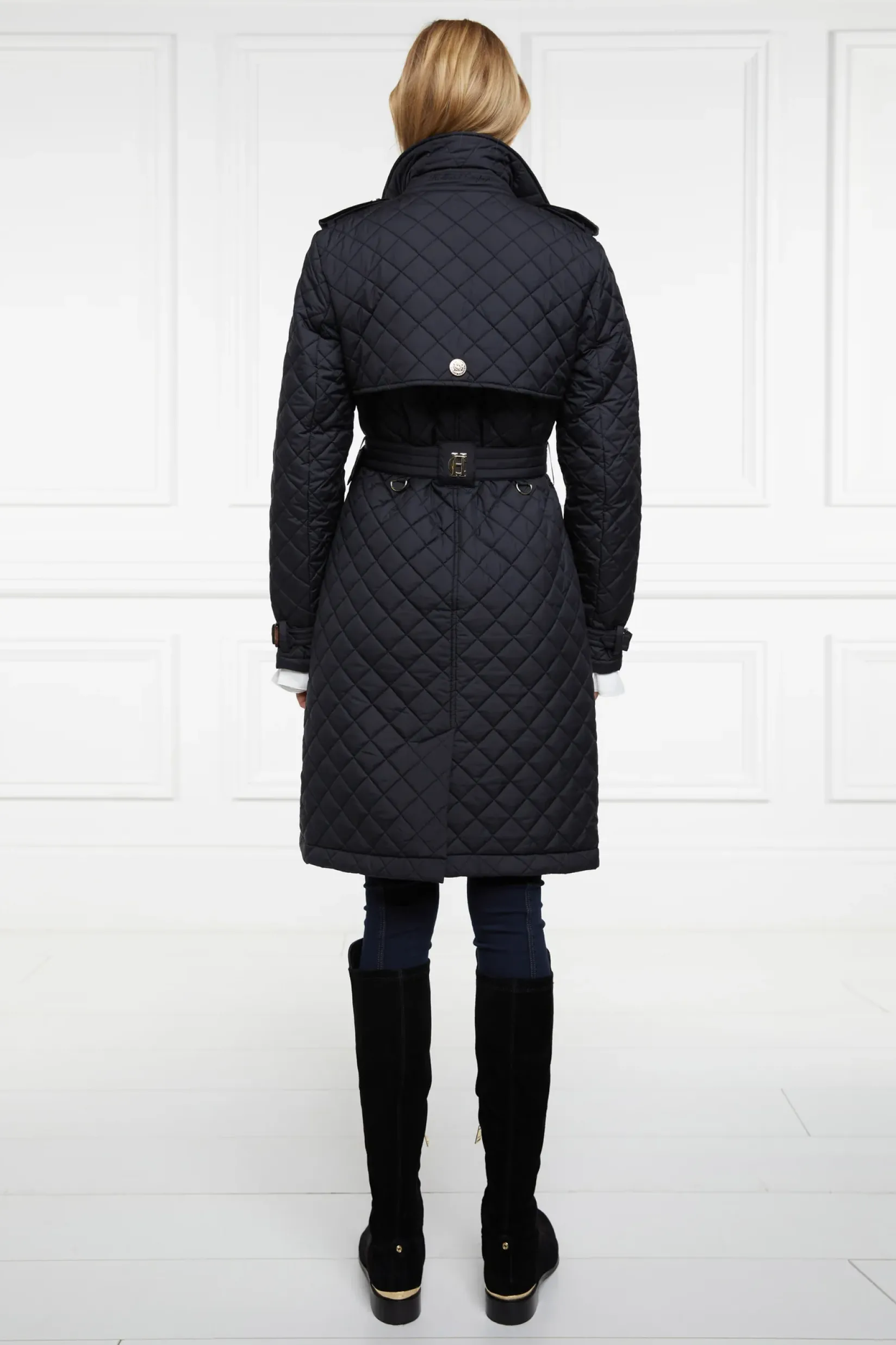 Holland Cooper Trench Coats|Coats-Enstone Quilted Trench Coat Black Gold