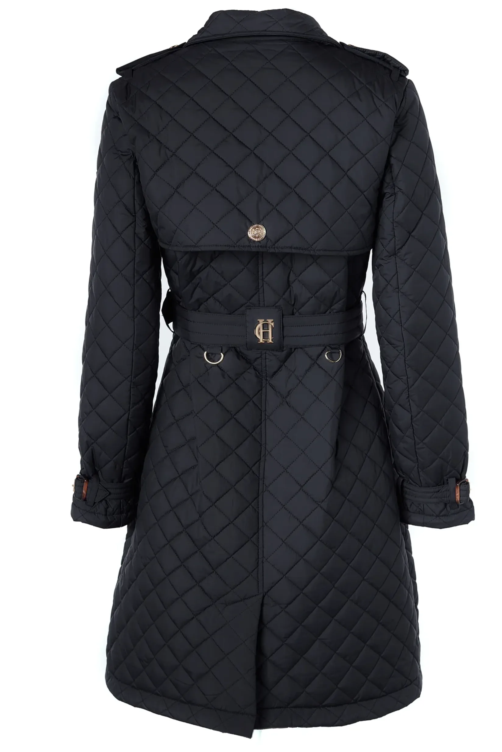 Holland Cooper Trench Coats|Coats-Enstone Quilted Trench Coat Black Gold