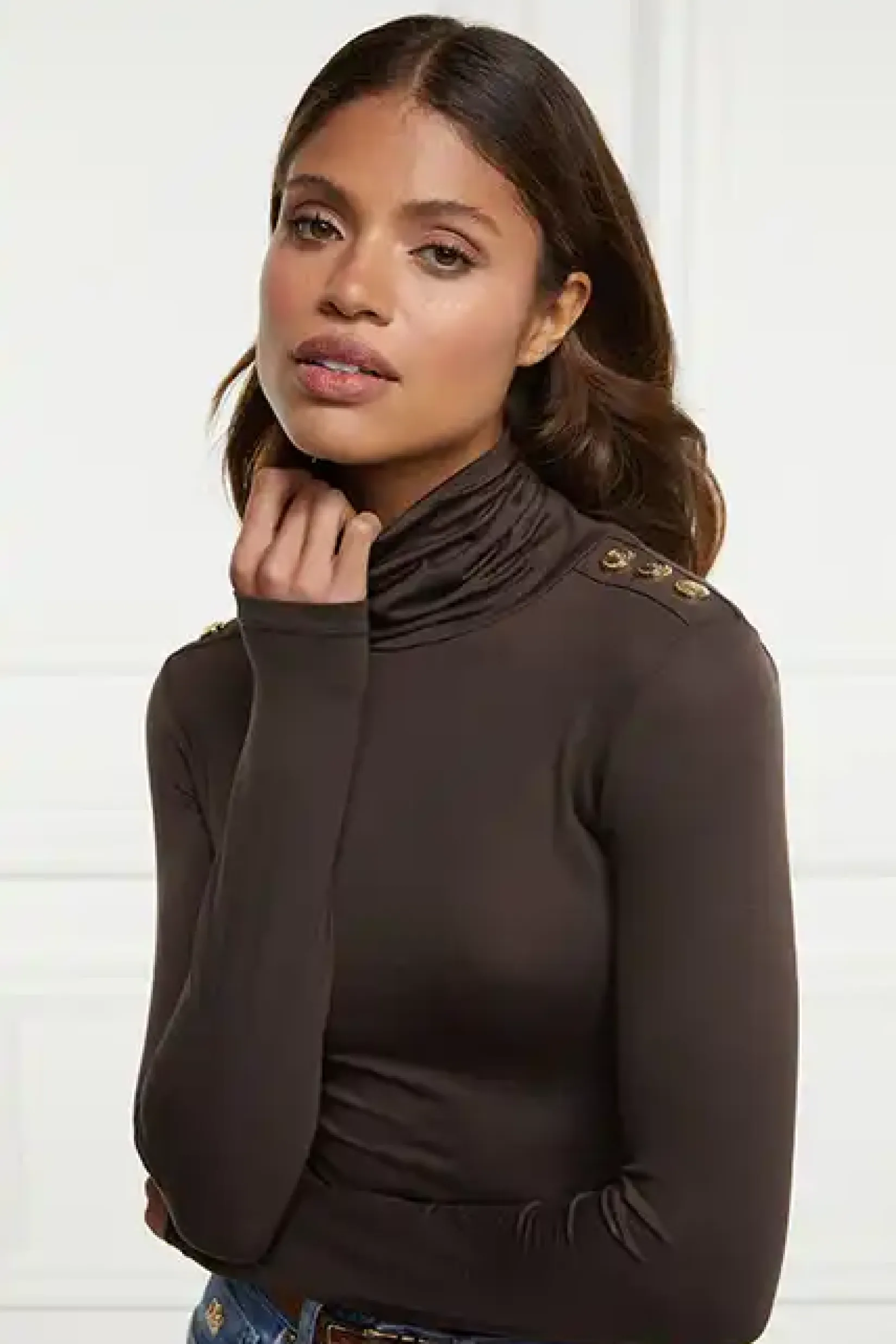 Holland Cooper Gifts For Her|Tops-Essential Roll Neck Coffee