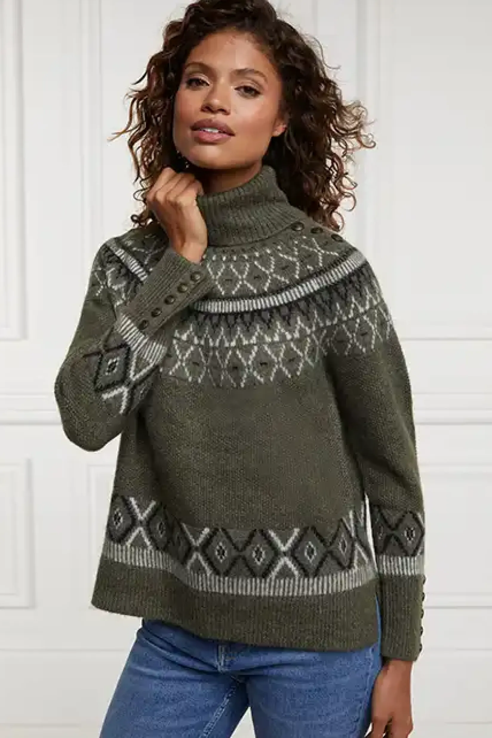 Holland Cooper Knitwear-Fairisle Knit Khaki