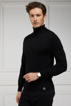 Holland Cooper Gifts For Him|Knitwear-Fine Roll Neck Knit Black