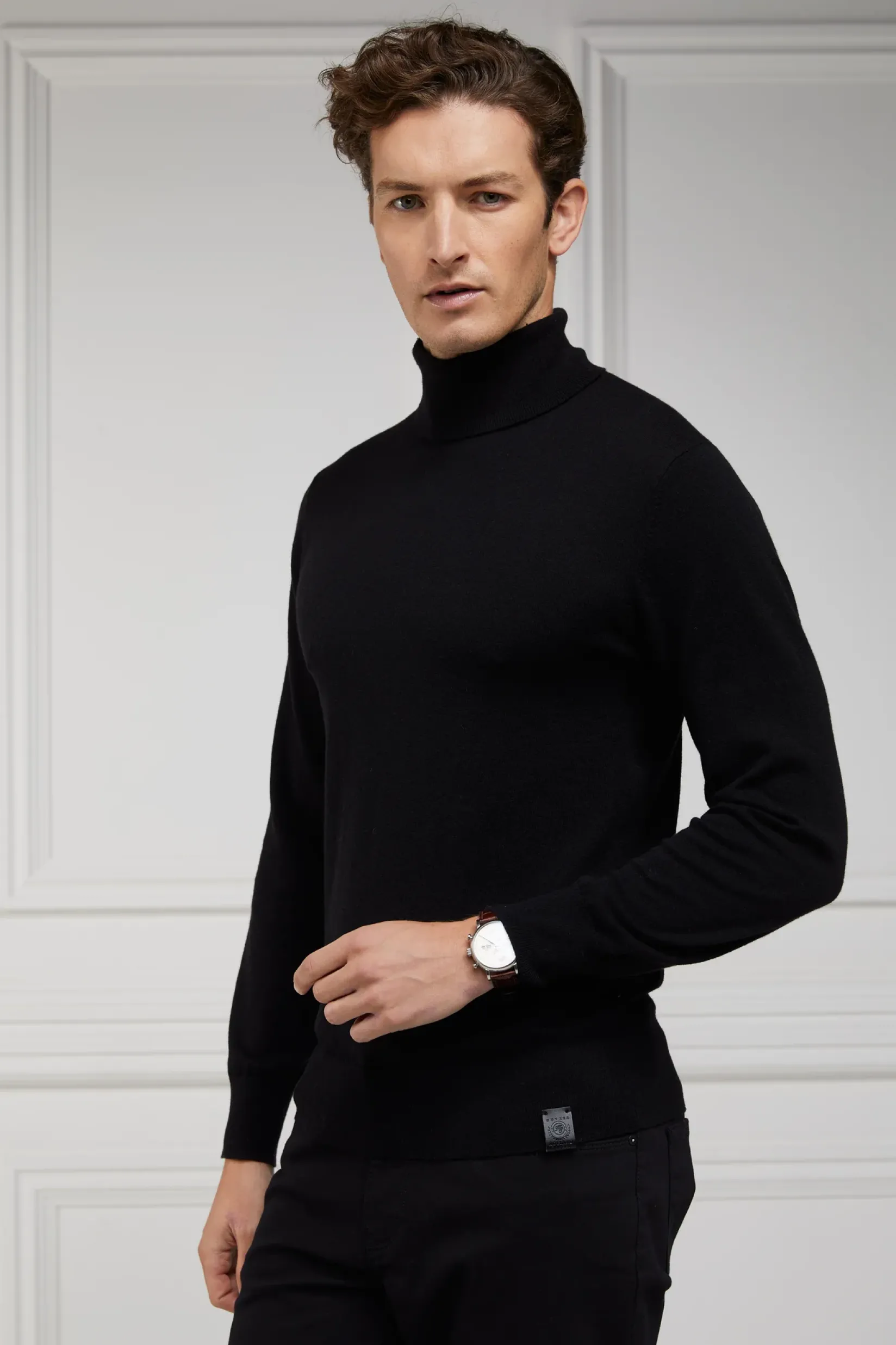 Holland Cooper Gifts For Him|Knitwear-Fine Roll Neck Knit Black