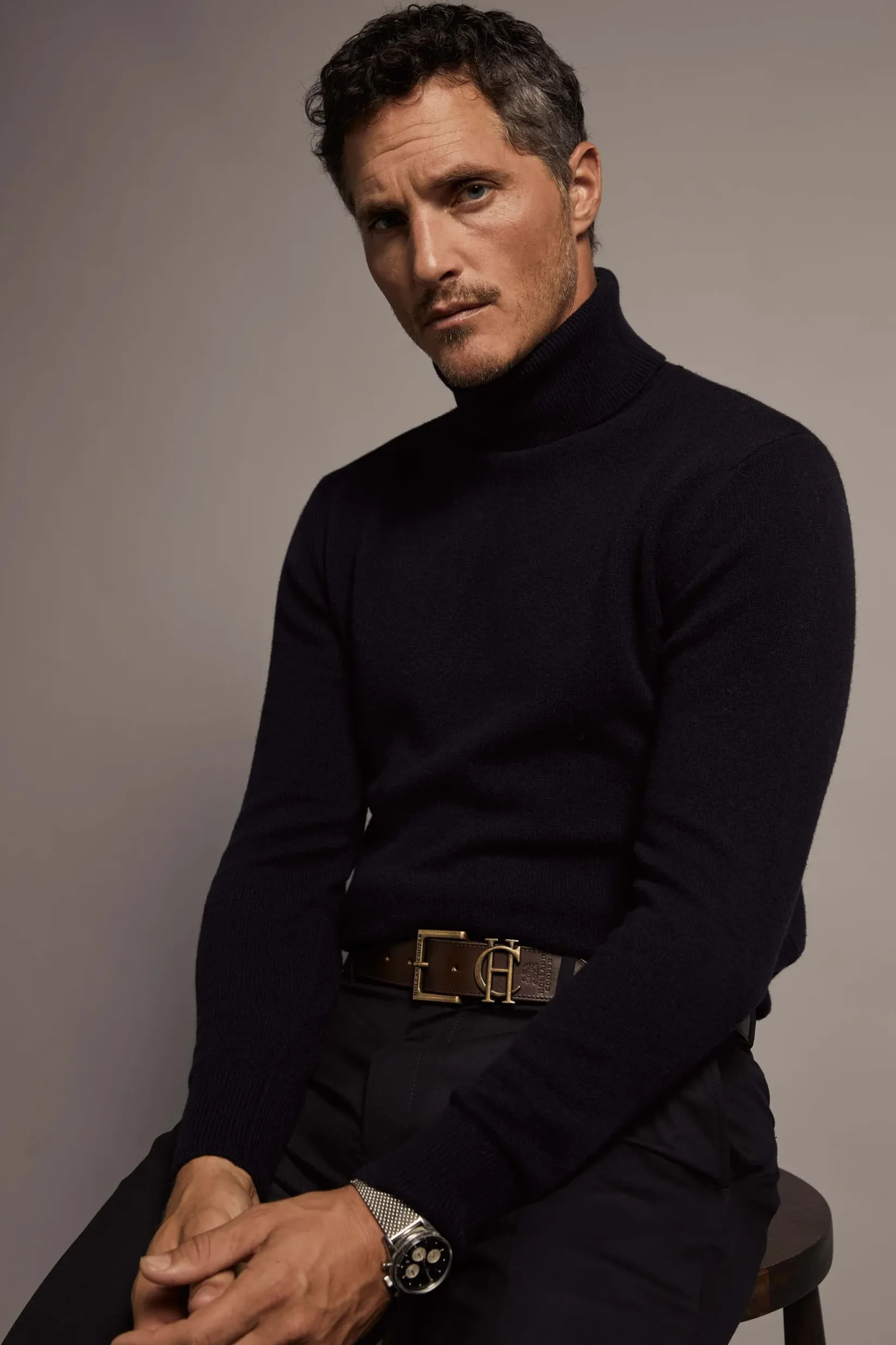 Holland Cooper Gifts For Him|Knitwear-Fine Roll Neck Knit Black
