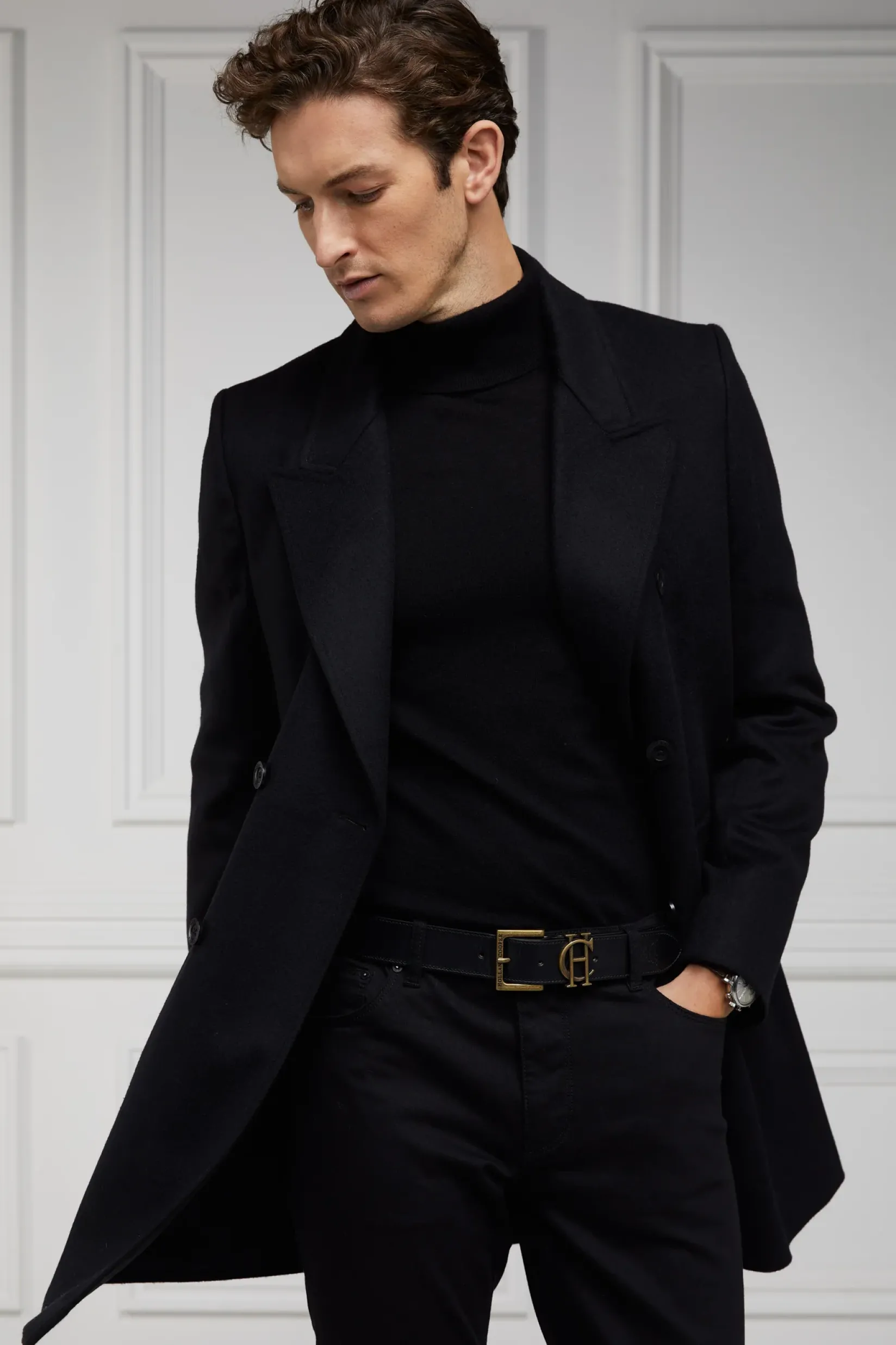 Holland Cooper Gifts For Him|Knitwear-Fine Roll Neck Knit Black