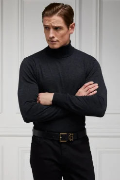 Holland Cooper Gifts For Him|Knitwear-Fine Roll Neck Knit Charcoal