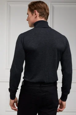 Holland Cooper Gifts For Him|Knitwear-Fine Roll Neck Knit Charcoal