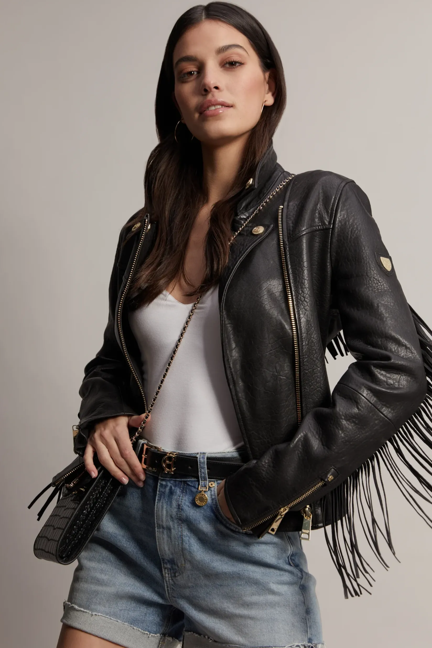 Holland Cooper Jackets-Fringed Leather Biker Jacket