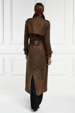 Holland Cooper Trench Coats-Full Length Chelsea Trench Coat Tobacco Herringbone