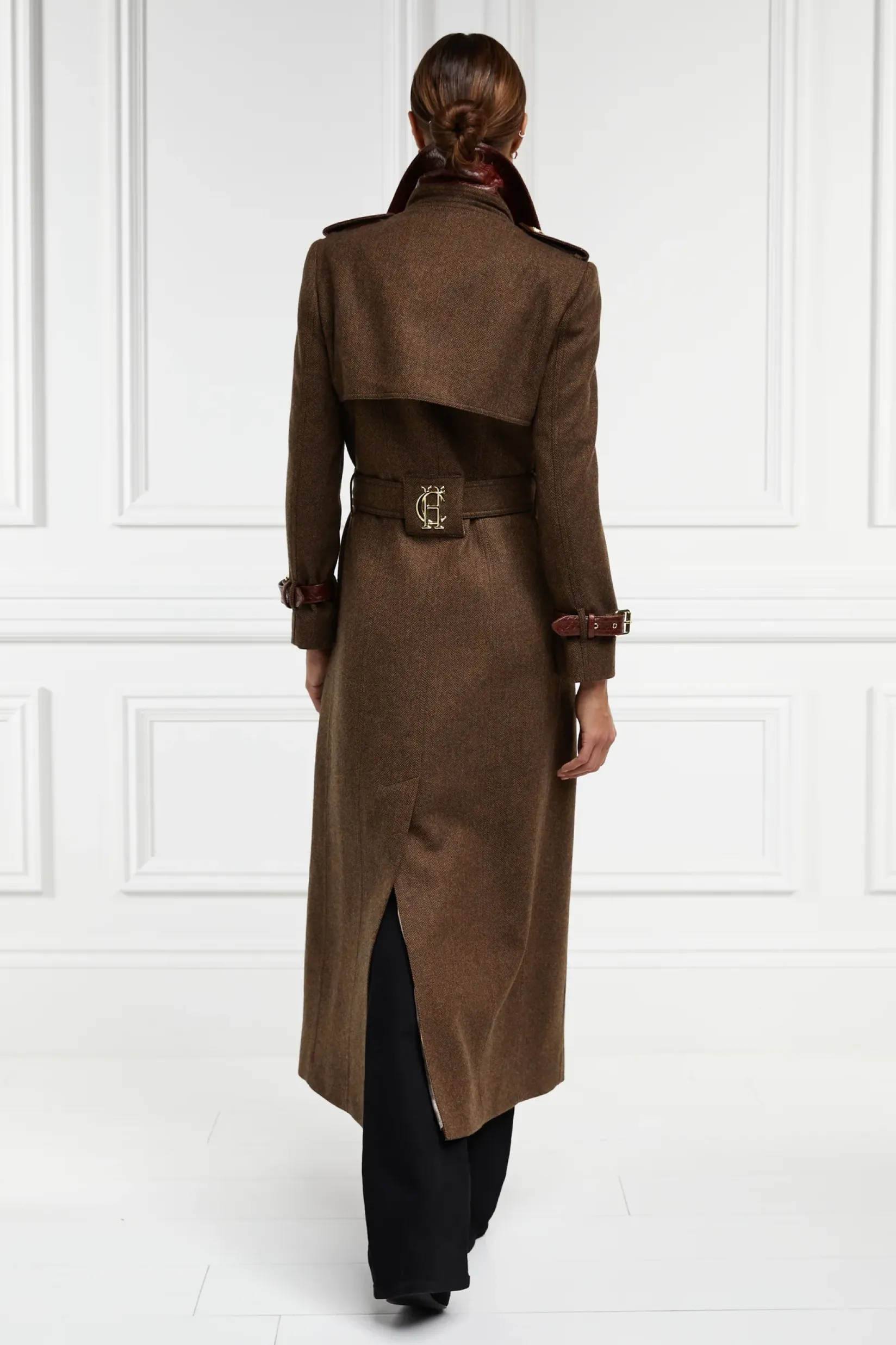 Holland Cooper Trench Coats-Full Length Chelsea Trench Coat Tobacco Herringbone