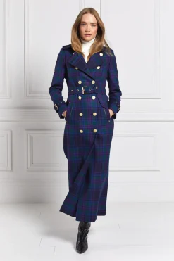 Holland Cooper Coats|In Stock Tailoring-Full Length Marlborough Trench Coat Heather Tartan