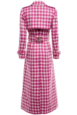 Holland Cooper Gifts For Her|Trench Coats-Full Length Marlborough Trench Coat Hot Pink Large Scale Houndstooth