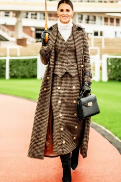 Holland Cooper Trench Coats|Coats-Full Length Marlborough Trench Coat Chocolate Houndstooth