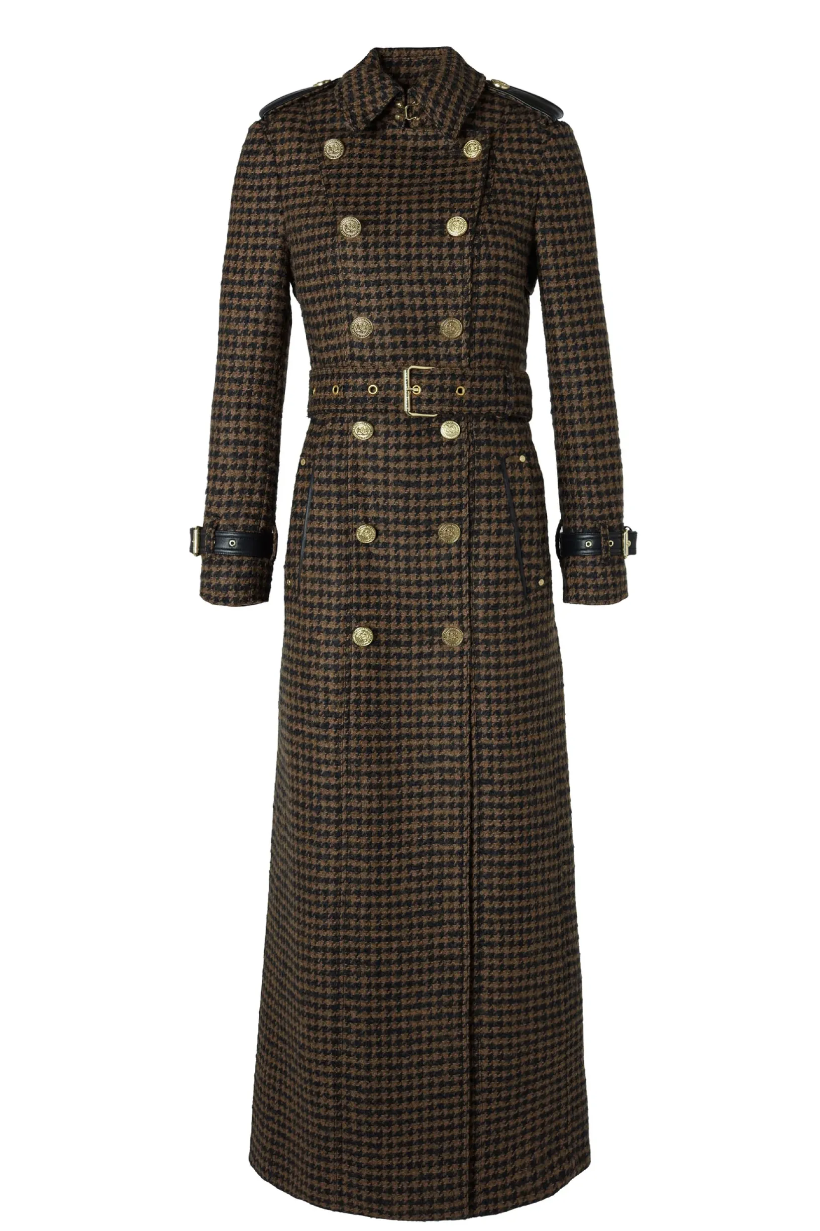 Holland Cooper Trench Coats|Coats-Full Length Marlborough Trench Coat Chocolate Houndstooth