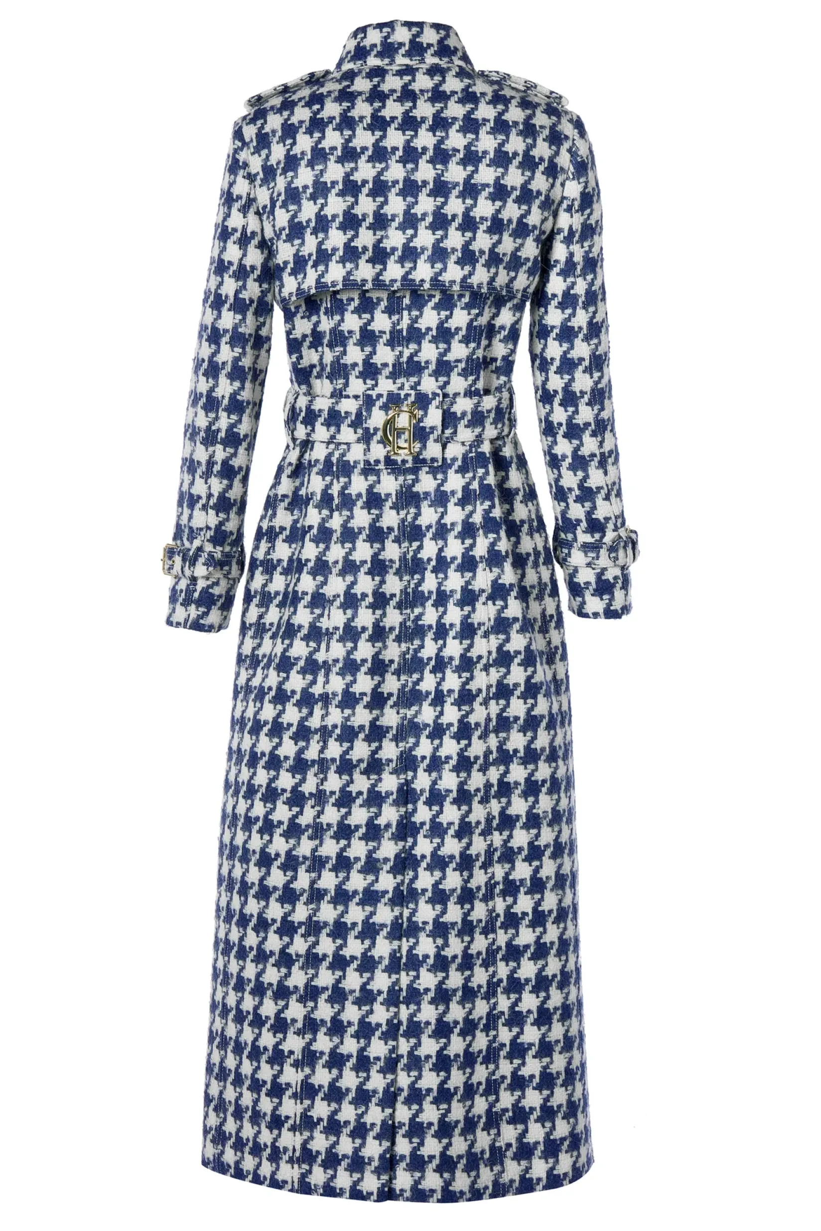 Holland Cooper Trench Coats|Coats-Full Length Marlborough Trench Coat Large Scale Navy Houndstooth