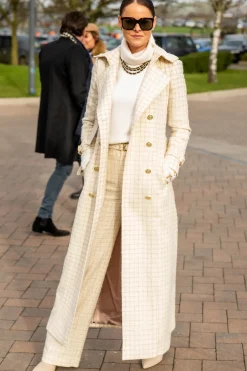 Holland Cooper Trench Coats|Coats-Full Length Marlborough Trench Coat Ivory Sparkle Tweed