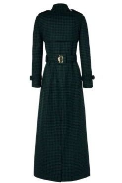 Holland Cooper Trench Coats|Coats-Full Length Marlborough Trench Coat Emerald Houndstooth