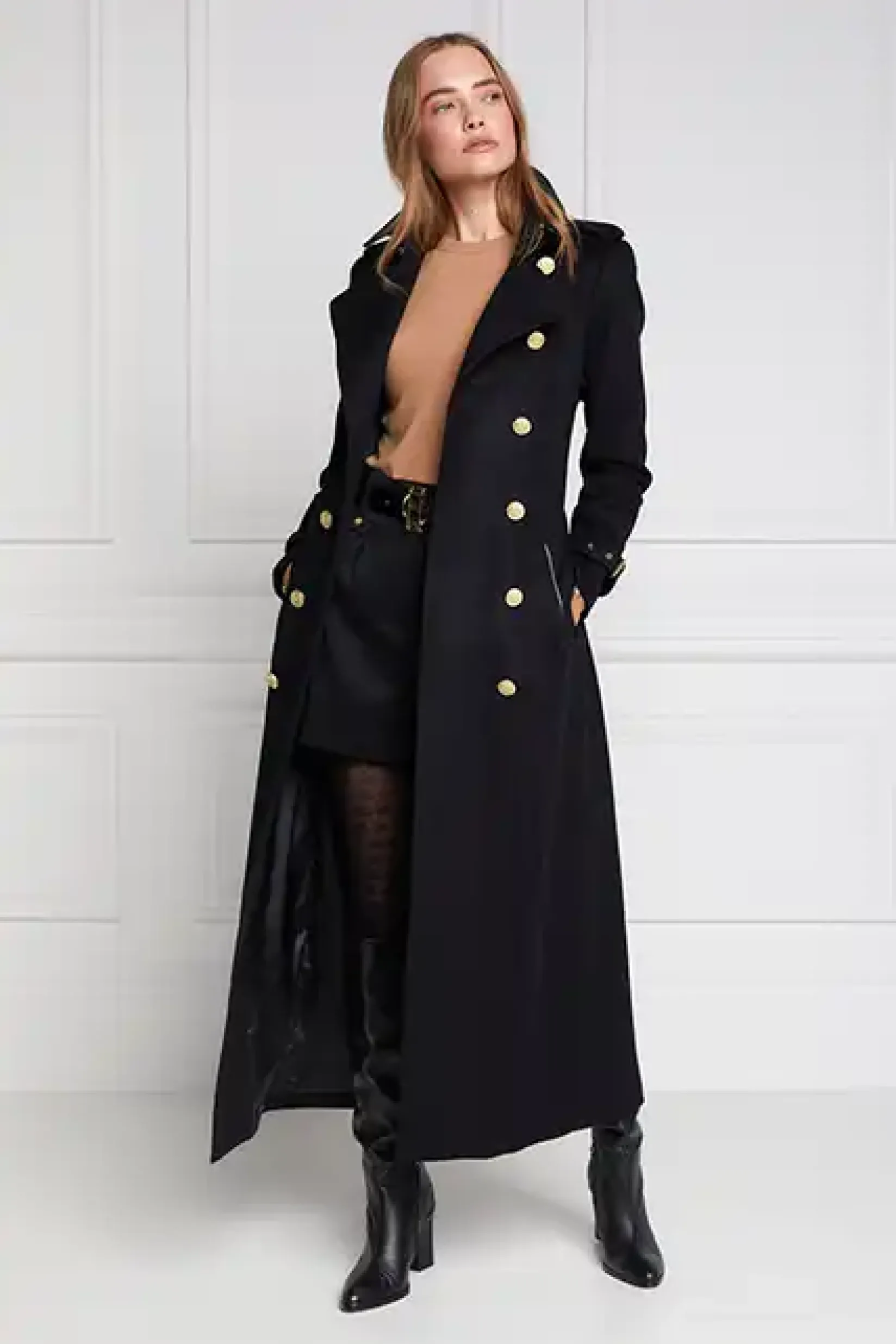 Holland Cooper Trench Coats|Coats-Full Length Marlborough Trench Coat Soft Black