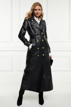 Holland Cooper Trench Coats|Coats-Full Length Marlborough Trench Coat Valencia Leather Black