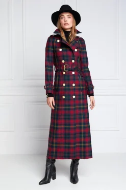 Holland Cooper Trench Coats|Coats-Full Length Marlborough Trench Coat Logan Tartan