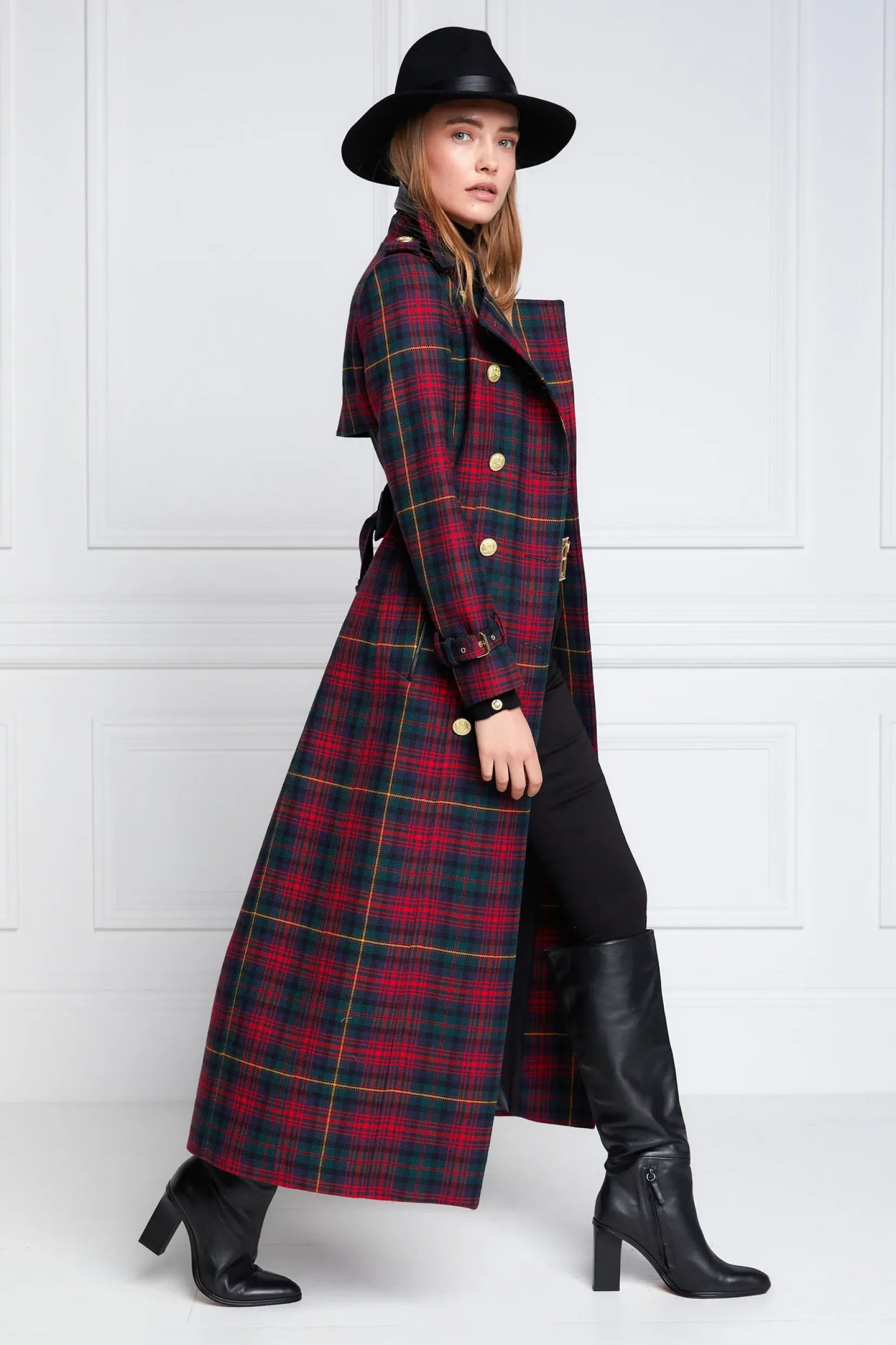 Holland Cooper Trench Coats|Coats-Full Length Marlborough Trench Coat Logan Tartan