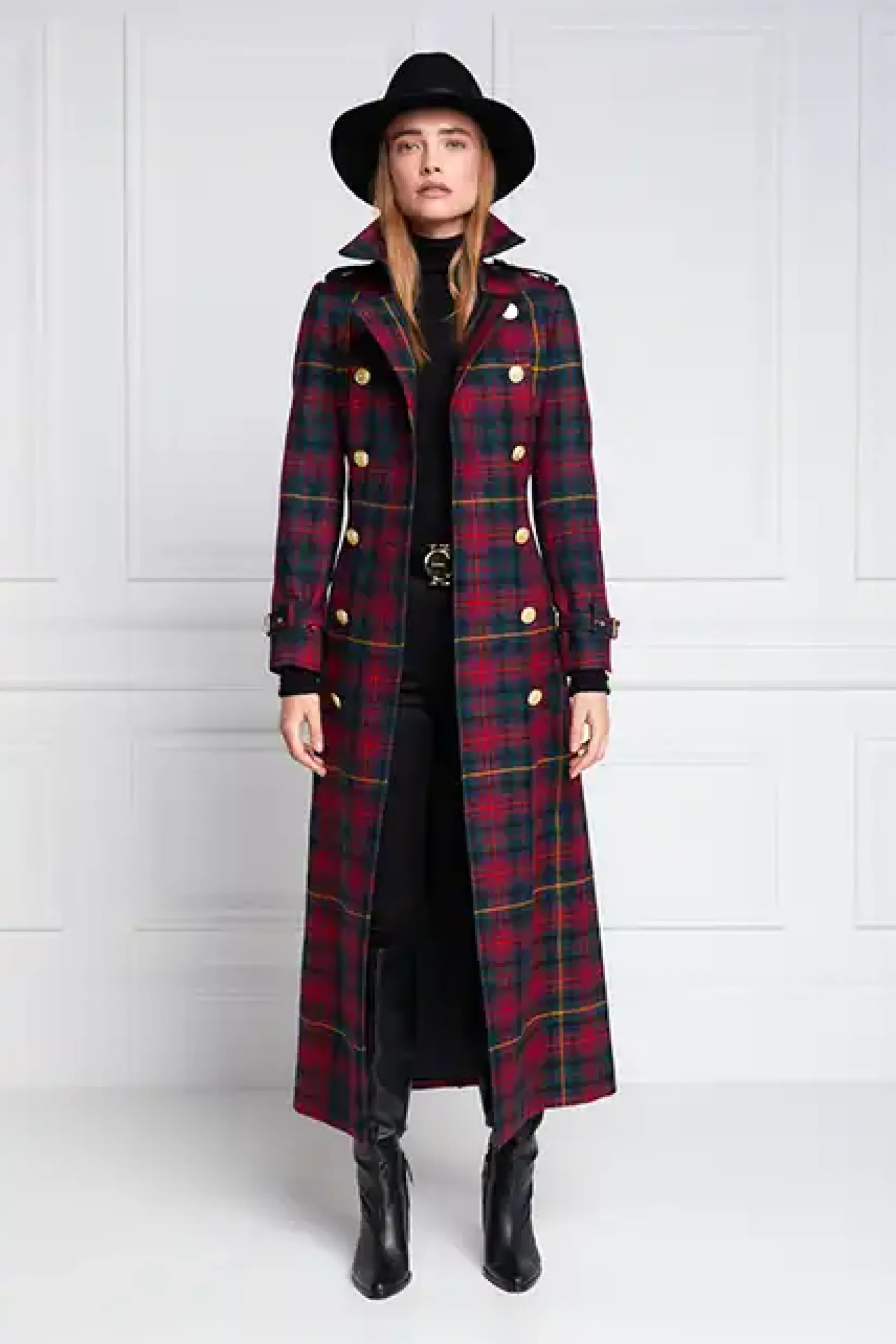 Holland Cooper Trench Coats|Coats-Full Length Marlborough Trench Coat Logan Tartan