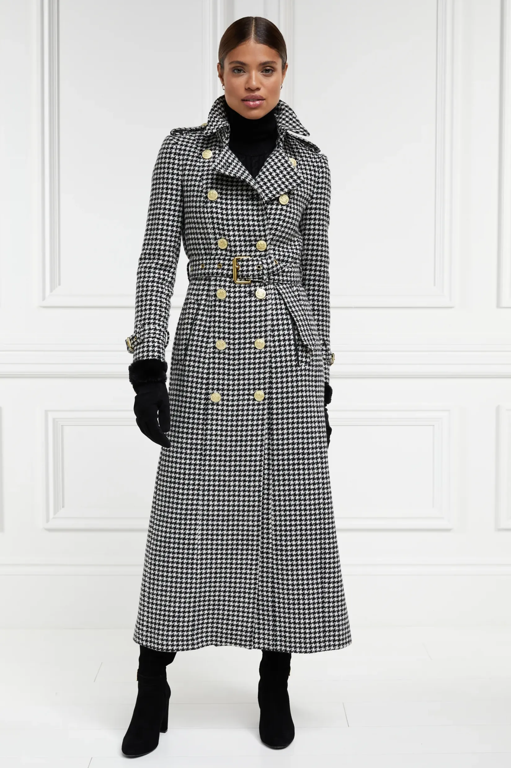 Holland Cooper Trench Coats|Coats-Full Length Marlborough Trench Coat Houndstooth