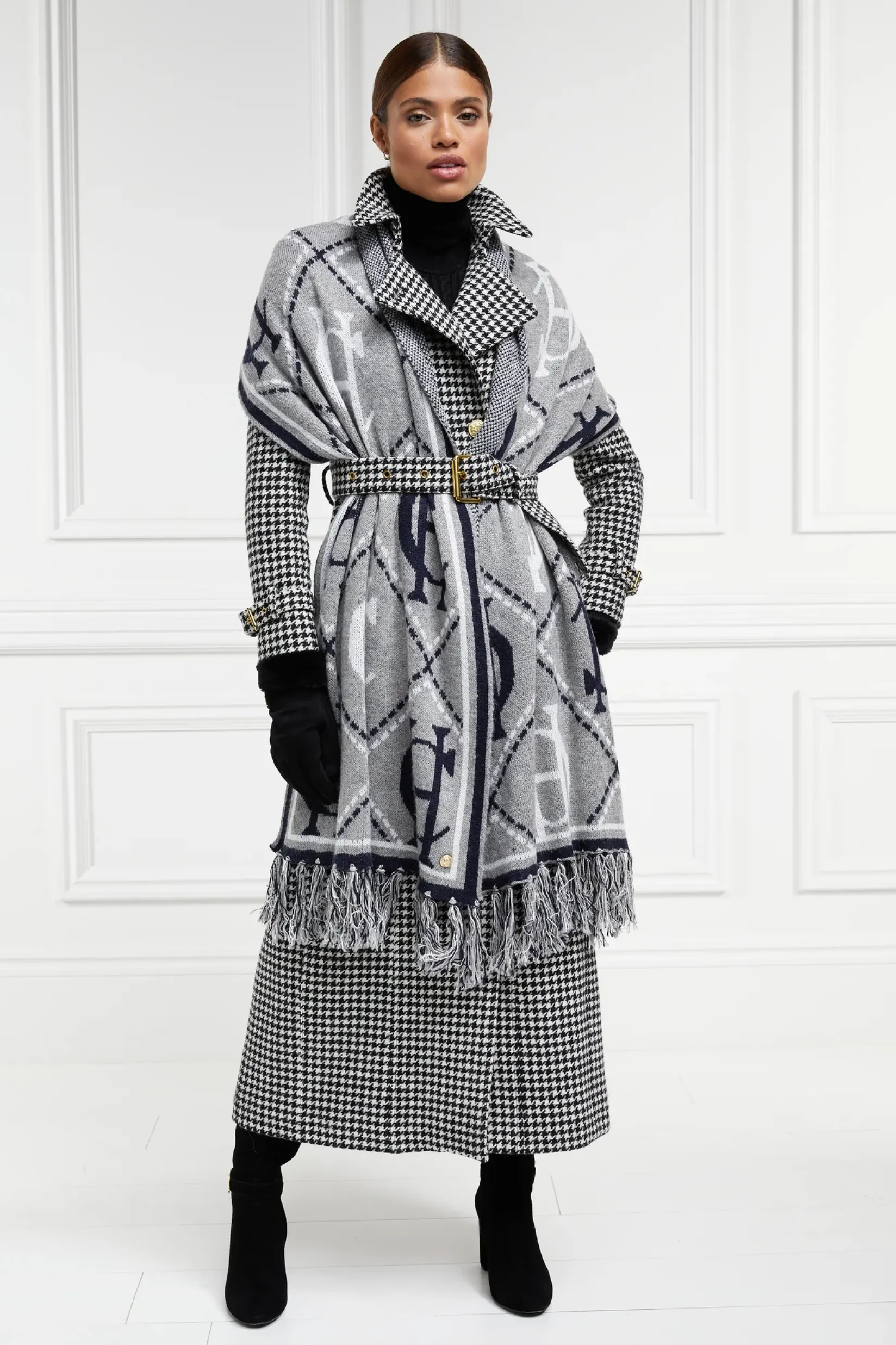 Holland Cooper Trench Coats|Coats-Full Length Marlborough Trench Coat Houndstooth