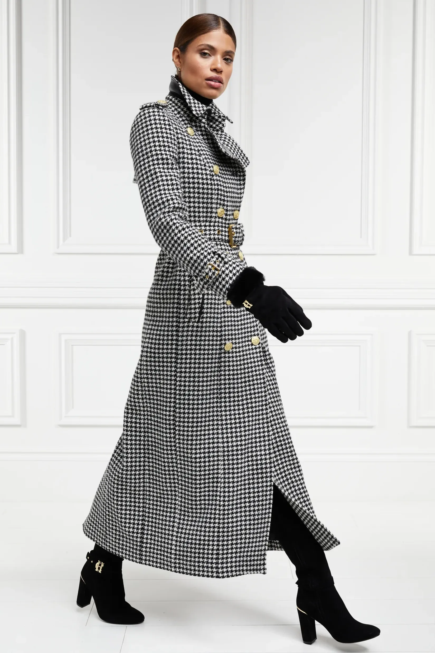 Holland Cooper Trench Coats|Coats-Full Length Marlborough Trench Coat Houndstooth