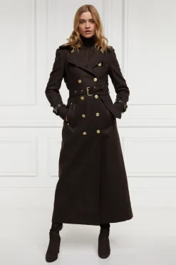 Holland Cooper Trench Coats|Coats-Full Length Marlborough Trench Coat Chocolate Herringbone