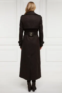 Holland Cooper Trench Coats|Coats-Full Length Marlborough Trench Coat Chocolate Herringbone