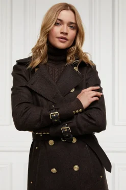Holland Cooper Trench Coats|Coats-Full Length Marlborough Trench Coat Chocolate Herringbone