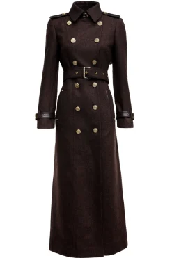 Holland Cooper Trench Coats|Coats-Full Length Marlborough Trench Coat Chocolate Herringbone