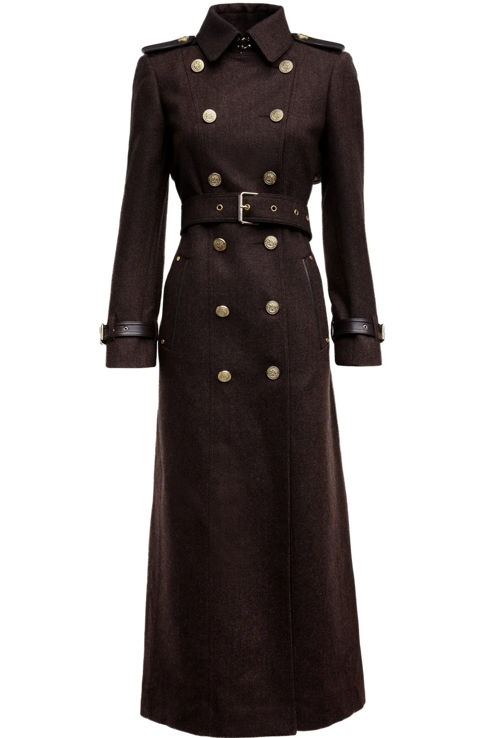 Holland Cooper Trench Coats|Coats-Full Length Marlborough Trench Coat Chocolate Herringbone