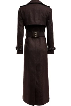 Holland Cooper Trench Coats|Coats-Full Length Marlborough Trench Coat Chocolate Herringbone