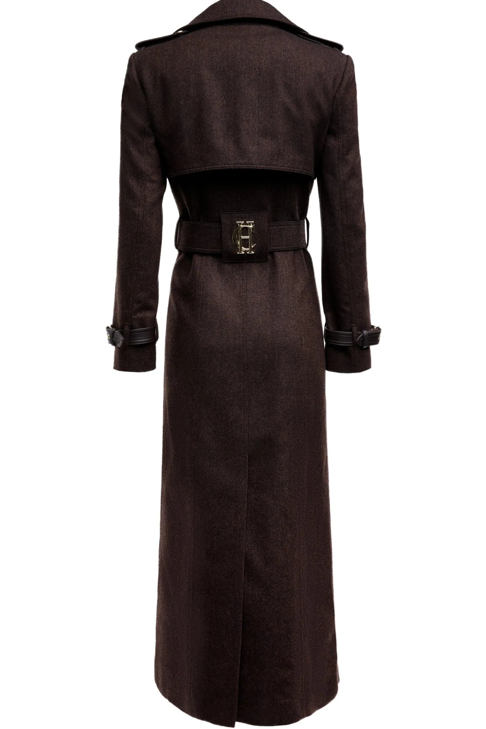 Holland Cooper Trench Coats|Coats-Full Length Marlborough Trench Coat Chocolate Herringbone