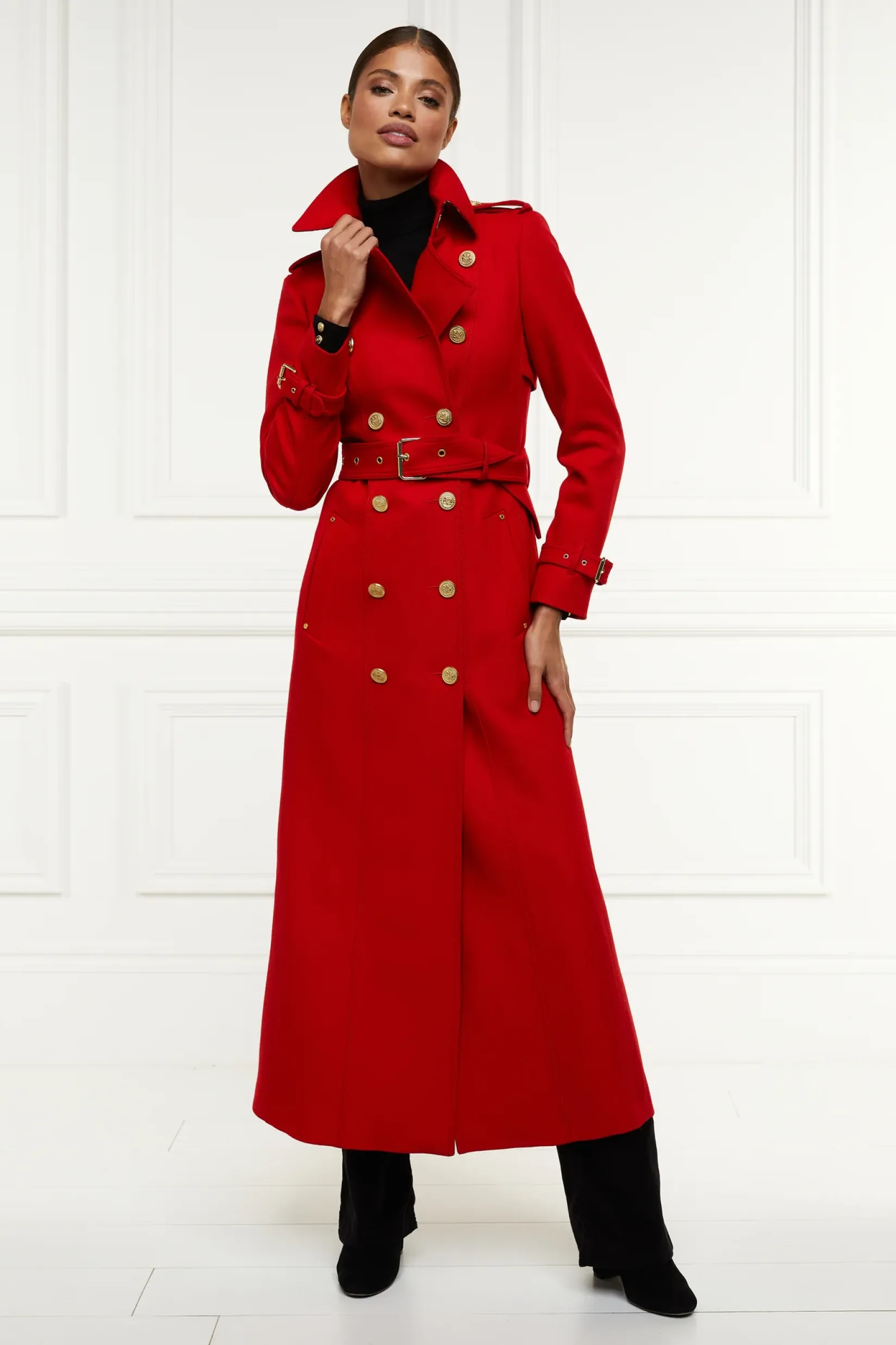 Holland Cooper Trench Coats|Coats-Full Length Marlborough Trench Coat Red Barathea