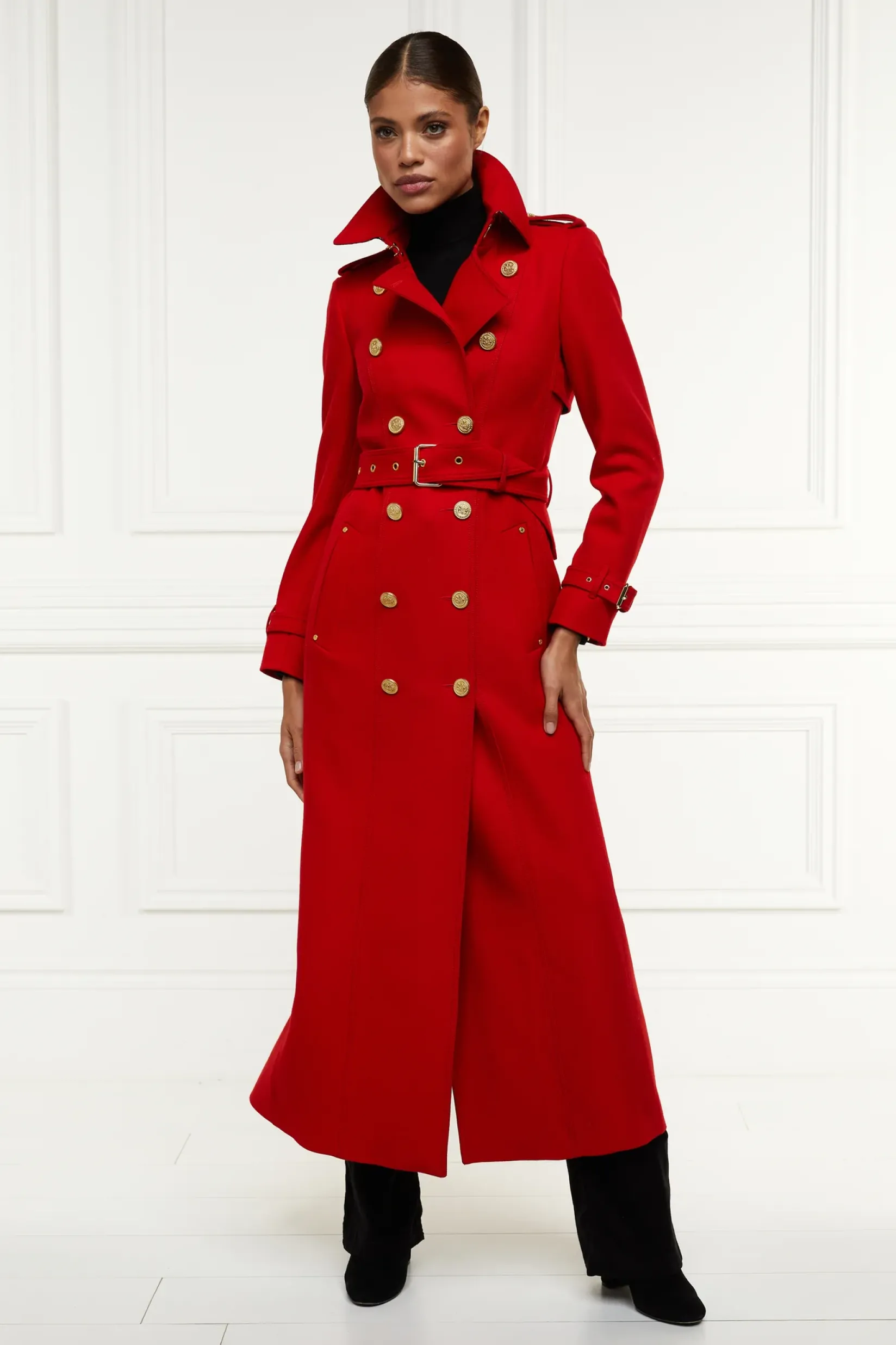 Holland Cooper Trench Coats|Coats-Full Length Marlborough Trench Coat Red Barathea