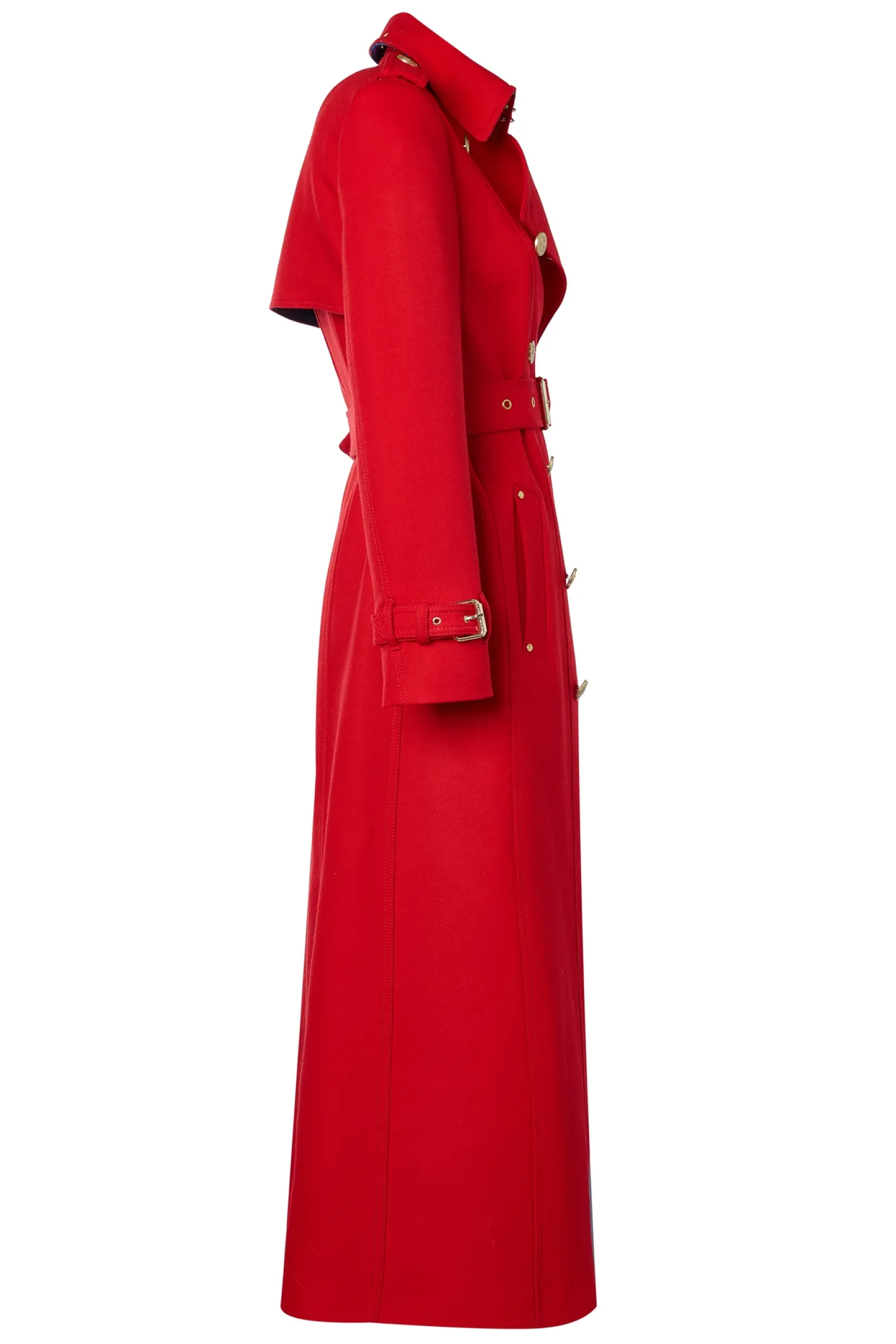 Holland Cooper Trench Coats|Coats-Full Length Marlborough Trench Coat Red Barathea