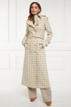 Holland Cooper Trench Coats|Coats-Full Length Marlborough Trench Coat Camel Houndstooth