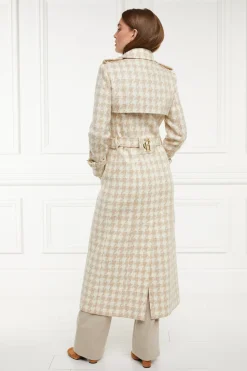 Holland Cooper Trench Coats|Coats-Full Length Marlborough Trench Coat Camel Houndstooth