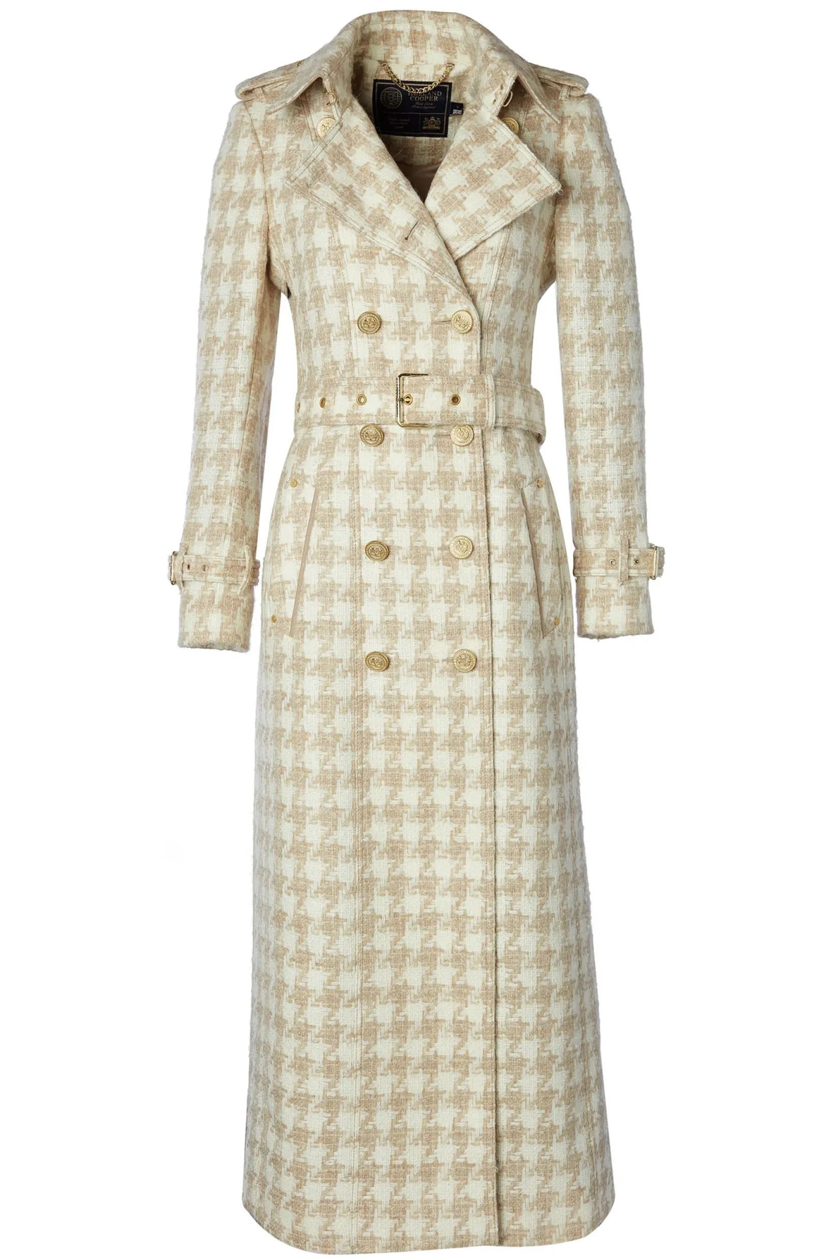 Holland Cooper Trench Coats|Coats-Full Length Marlborough Trench Coat Camel Houndstooth